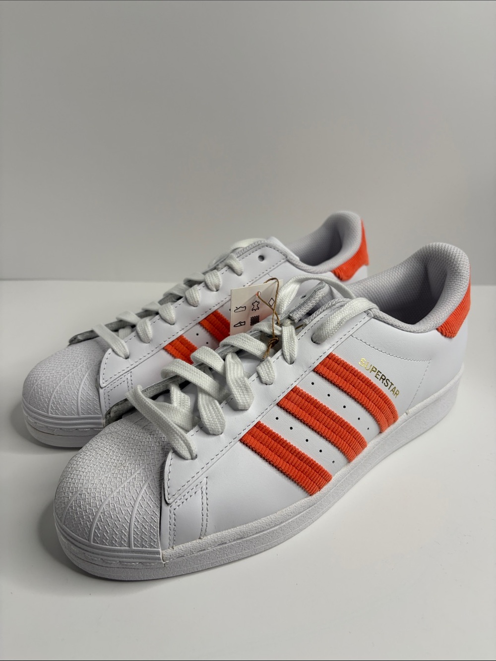 adidas White Superstar Sneakers with Orange Three Stripes H00207 - Picture 6 of 8